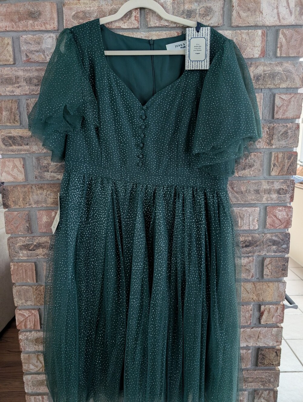 JessaKae Forest Green Sparkle Tulle Midi Dress